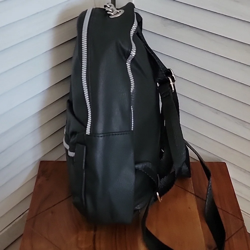 NWT Hearty Trendy Black Matte Backpack w/ Silver Chain Detail